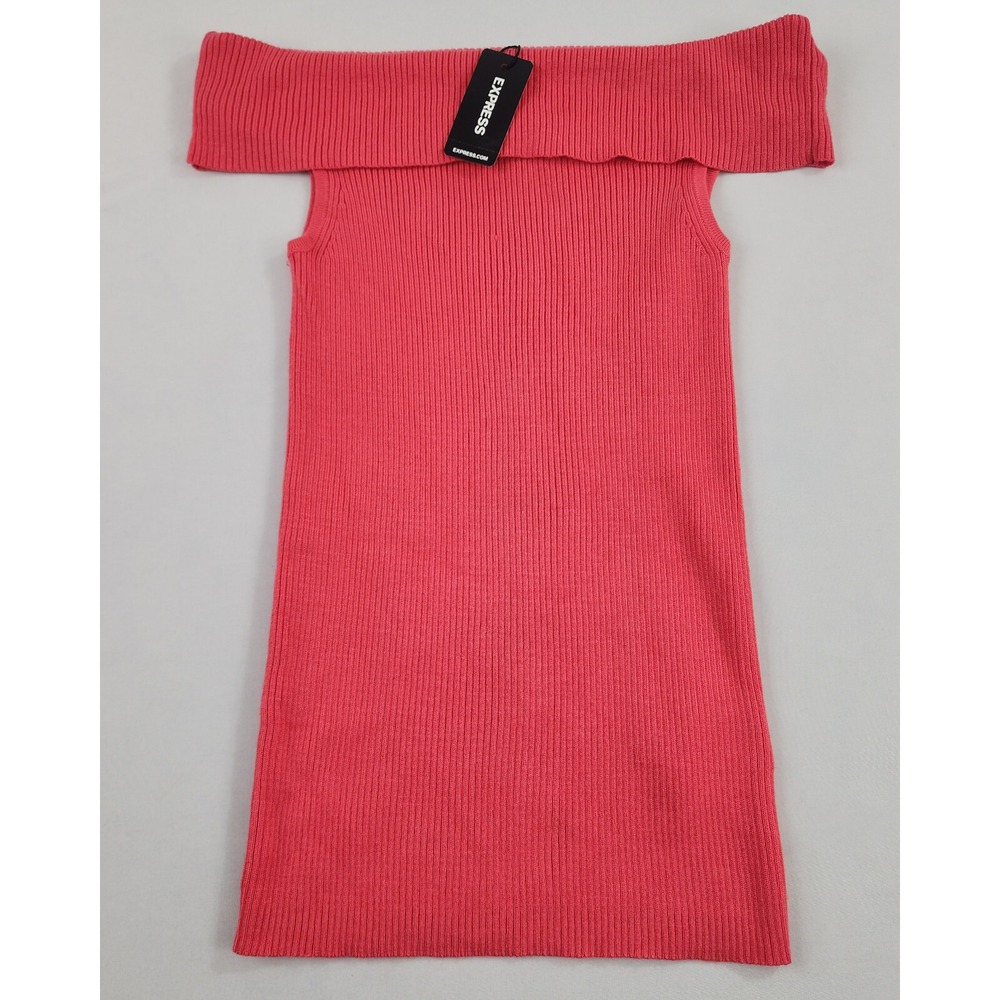 Express Womens XS Red Off The Shoulder Ribbed Knit Sweater Shirt Sleeveless NEW